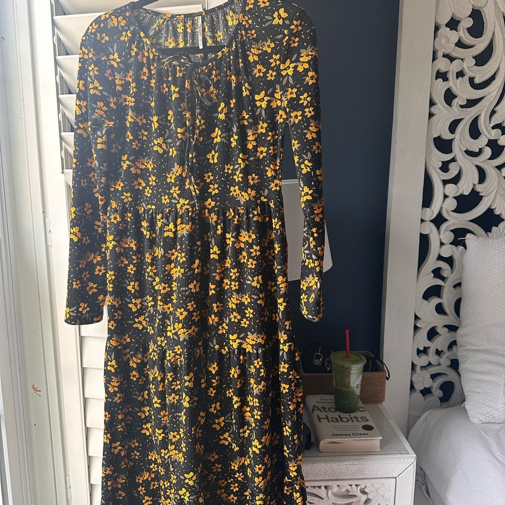 Floral Black and Yellow Dress